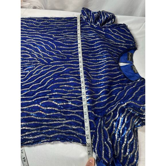Jewel Queen 100% Pure Silk Sequined Short Sleeve Great Gatsby Style Blouse 2x - Picture 6 of 10